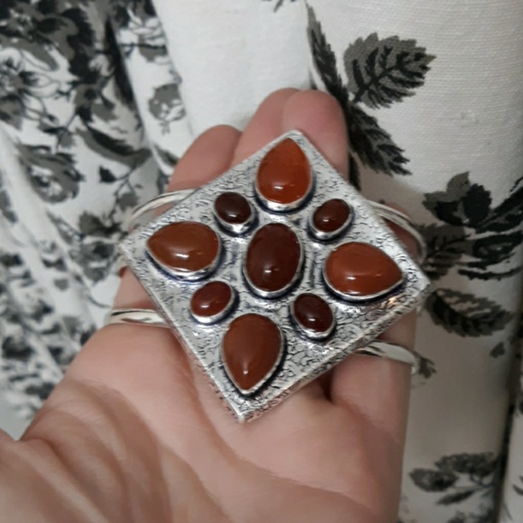 New Oversized Carnelian 925 Silver Cuff Bracelet. - Picture 3 of 6